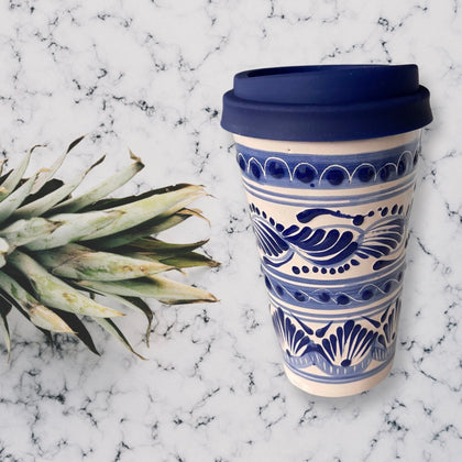 Travel Mug Talavera Blue Feather