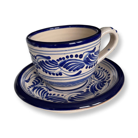 Coffee Cup & Plate Talavera Blue Feather